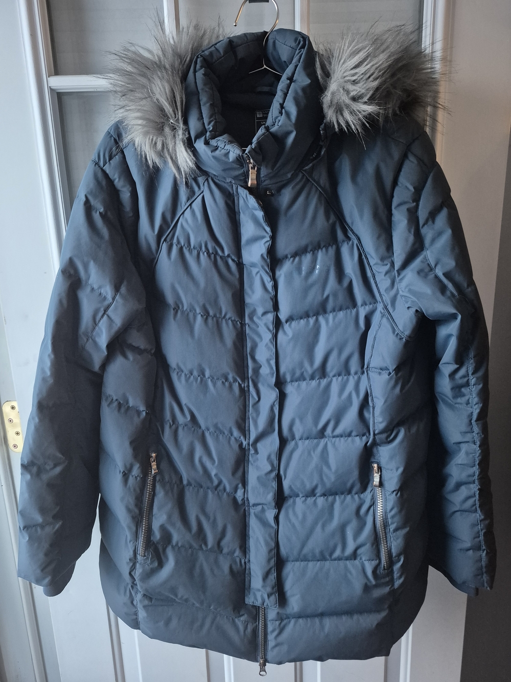 Mountain Warehouse Blue Down Quilted Puffer Coat with Faux Fur Hood